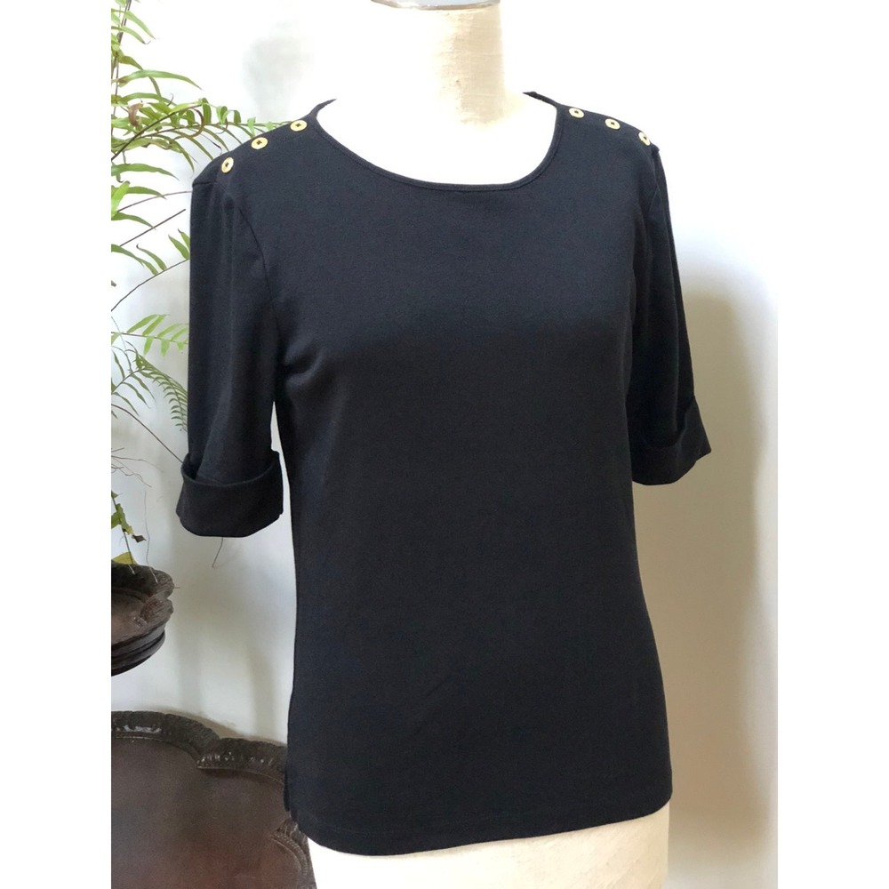 Lauren Ralph Lauren Black‎ Shirt 3/4 Sleeve Size M    #w1031